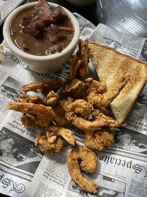 Fried shrimp and red beans