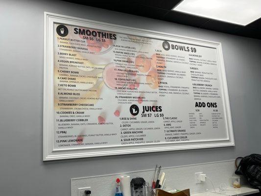 Smoothie menu