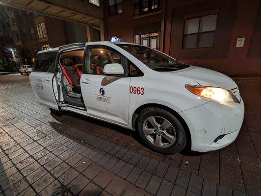 The Omega Taxi Co. minivan that I rode in from Hartsfield-Jackson Atlanta International Airport to home. $35.50 before tip.