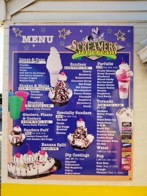 2020-07-13. Screamers Ice Cream, Sterling Heights, MI. Giant menu board.