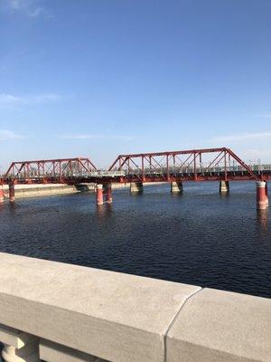 An old train bridge is part of the bike / pedestrian trail.