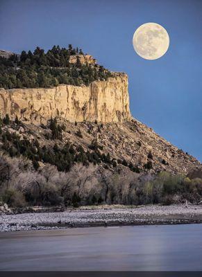 Rims and Moon  by Yellowstone River