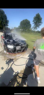 Bentley exterior wash, mid process.