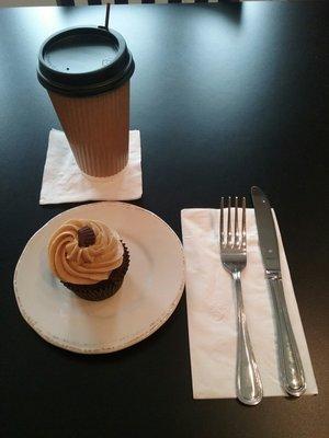 Day off indulgence: Peanutbutter & Chocolate cupcake, medium coffee. LOVE my days off!