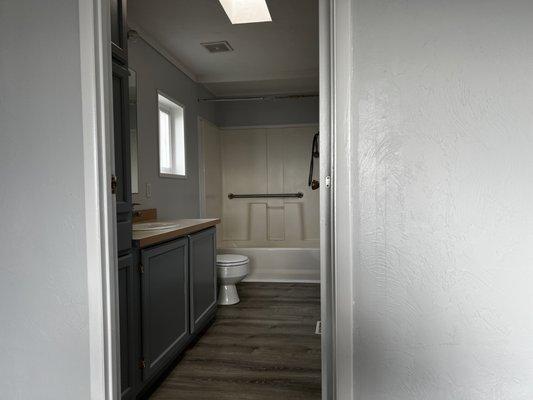 Bathroom cabinets and wall