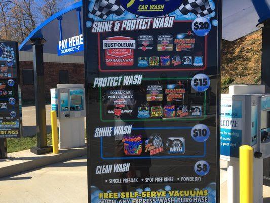 Wash packages at Joe's Car Wash Express Tunnel