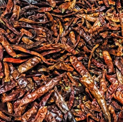 different varieties of dried peppers available: Taqueria Hidalgo