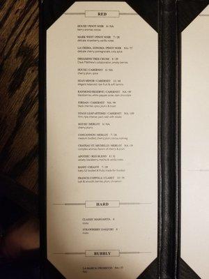 Wine menu