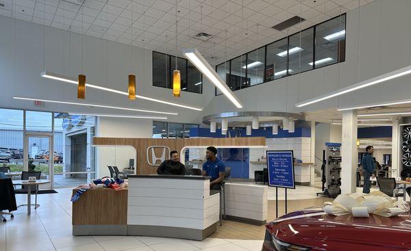 The interior of the car dealership.