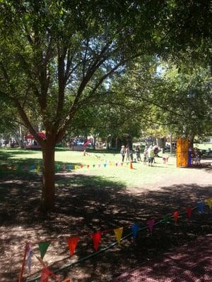 Big grassy  area with  lots  of jumpers for the kids!