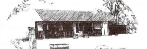 Exterior pencil sketch of America's Last Authentic Roadhouse.