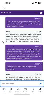 Unable to explain over $150 in "fees" for 2 tickets that were $208 each.