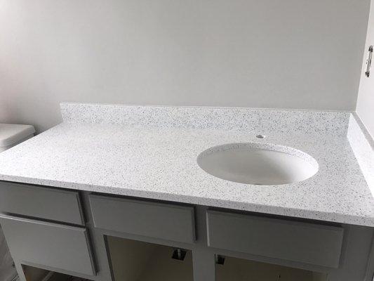 New quartz bathroom countertop. We were able to use a remnant and it was exactly what we wanted. So impressed!