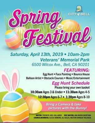 Please join us on Saturday, April 13th, 2019 from 10:00am-2:00pm at Veterans' Memorial Park for fun activities!