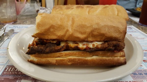 This is supposed to be a chicken parmesan sandwich the chicken as you can see in this photo was Tougher Than Leather