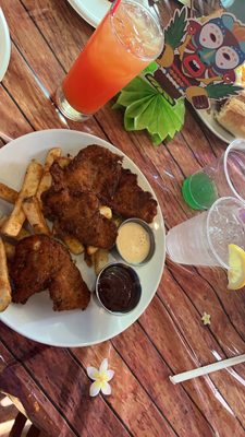 Malibu bay breeze and chicken tenders and fries