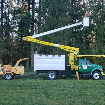 Boom truck and chipper in action. Making difficult jobs a breeze.