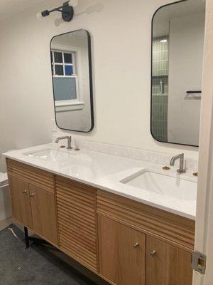 New vanity and inset bathroom cabinets.