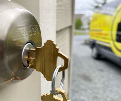 Fresh installation of Schlage tubular deadbolt on exterior metal door | Pocono Locksmith