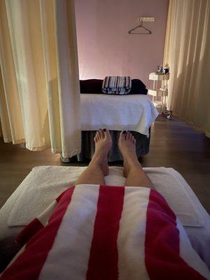 Swollen feeties lol and in the back is a separate space for people who want to get full body back massages.