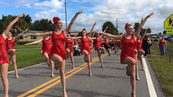 Students dancing in Punta Gorda at the Christmas Parade. The Florida Dance Company has been named Best Performing Unit 22 times!