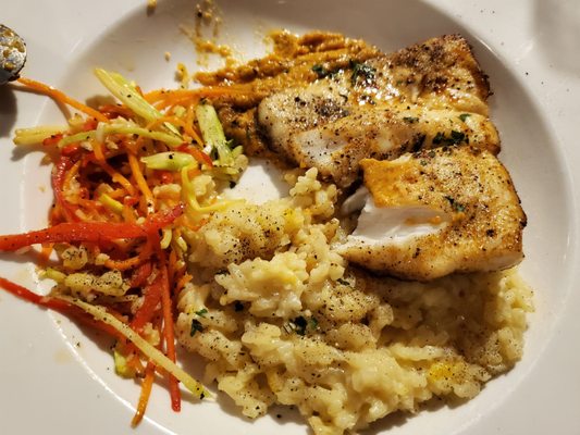 Halibut, risotto & rainbow coleslaw.