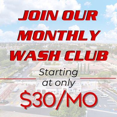 Join our monthly wash club and get your car washed everyday and enjoy additional perks like discounts in our Gift Shop & more!