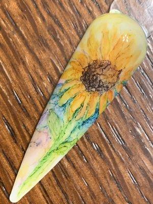 Watercolor sunflower nails