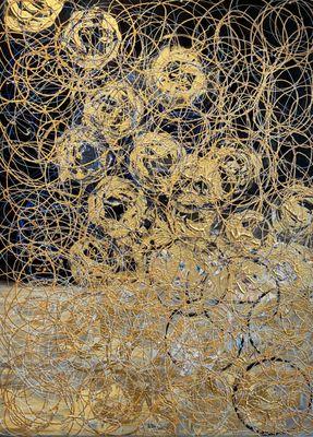 "Rise" 40 x 30 The gold, blue, and black movement will catch all eyes!