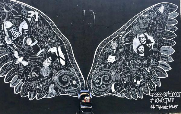 Mocha Coconut loved this huge mural and being a butterfly for the day!