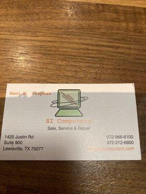 Card with location and phone number