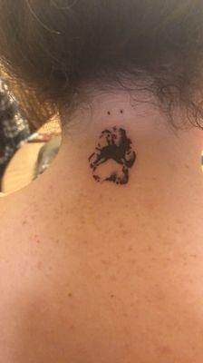 Again, please tell me how we didn't care about our dog when I have her paw print tattooed on my body.