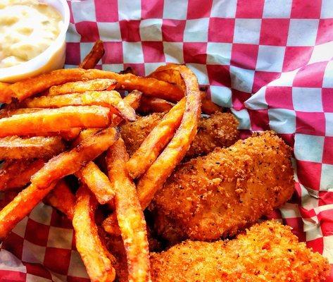 ...the extraordinary Fish & Chips with sweet potato fries...