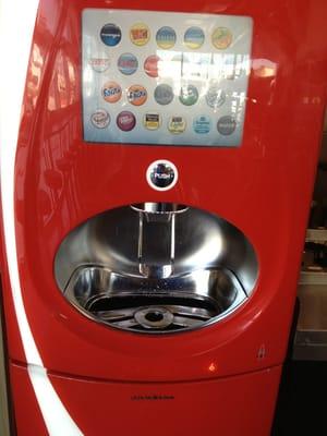 State of the art soft drink machine. I tried coke-zero orange. Lots of choices.