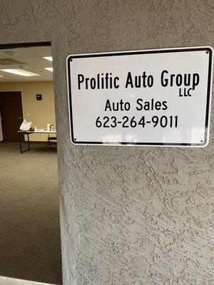 Prolific Auto Group LLC entrance sign