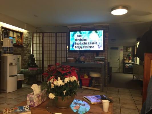 The waiting room in the office. Very peaceful with soft music playing in the backround.