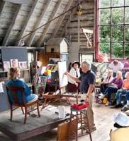 Cedric Egeli, founding member of The Cape School of Art, gives a lesson at the historic Hawthorne Barn on Miller Hill.