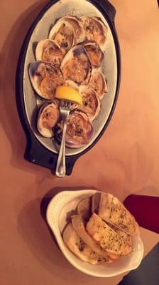 Baked clams and homemade garlic bread