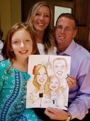 party caricature, three in one family grouping