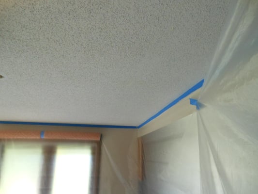 Pop corn ceiling in the dining room. She wanted a flat ceiling instead.
 We moved all the walls and floor in preparation for ...