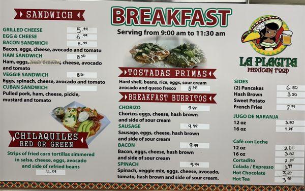 Breakfast Menu