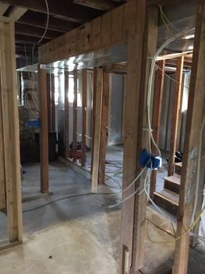 Full basement remodel: Structural header installed to open up the entry, and new framing for the layout. All quality lumber - Douglas Fir