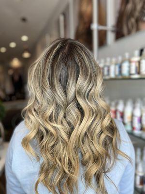 Blonde balayage with baby lights