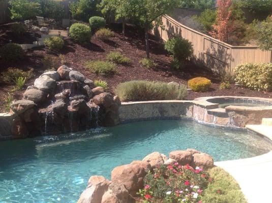 This beautiful backyard offered a viewing deck high above and this wonderful pool and spa right out the  back door! Super Nice!