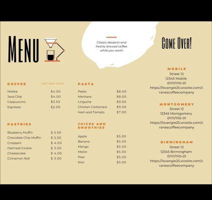 Coffee Menu