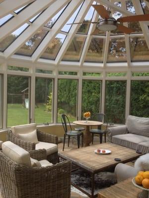 View from inside conservatory, making you feel as though you are enjoying nature while staying toasty and warm in the winter.