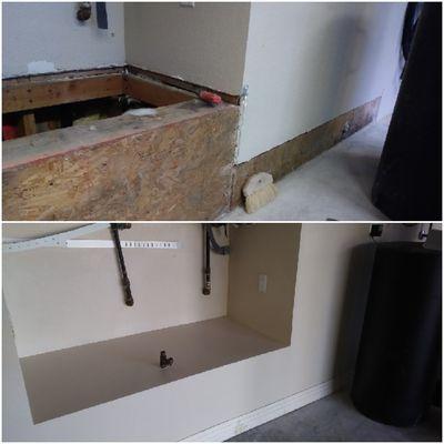 Before & After of a water damaged water heater base.