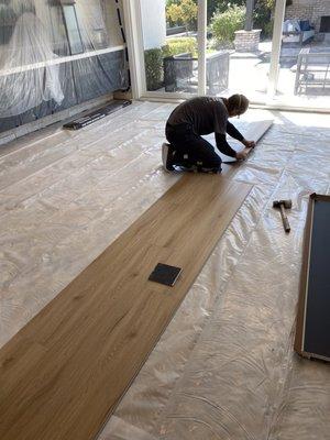 Luxury Vinyl Plank being Installed