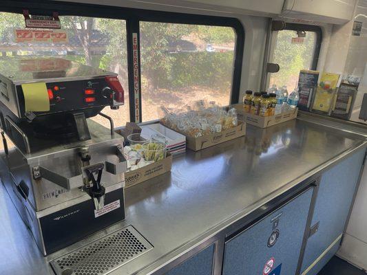 Complementary self serve beverage station in Business Class