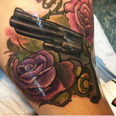 Guns and Roses Cover-Up Tattoo by Ralph @alchemyink